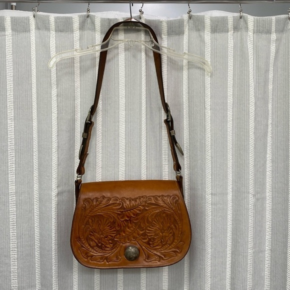 Unk Handbags - Western Style Purse Leather Embossed Buckle Strap Adjustable Brown